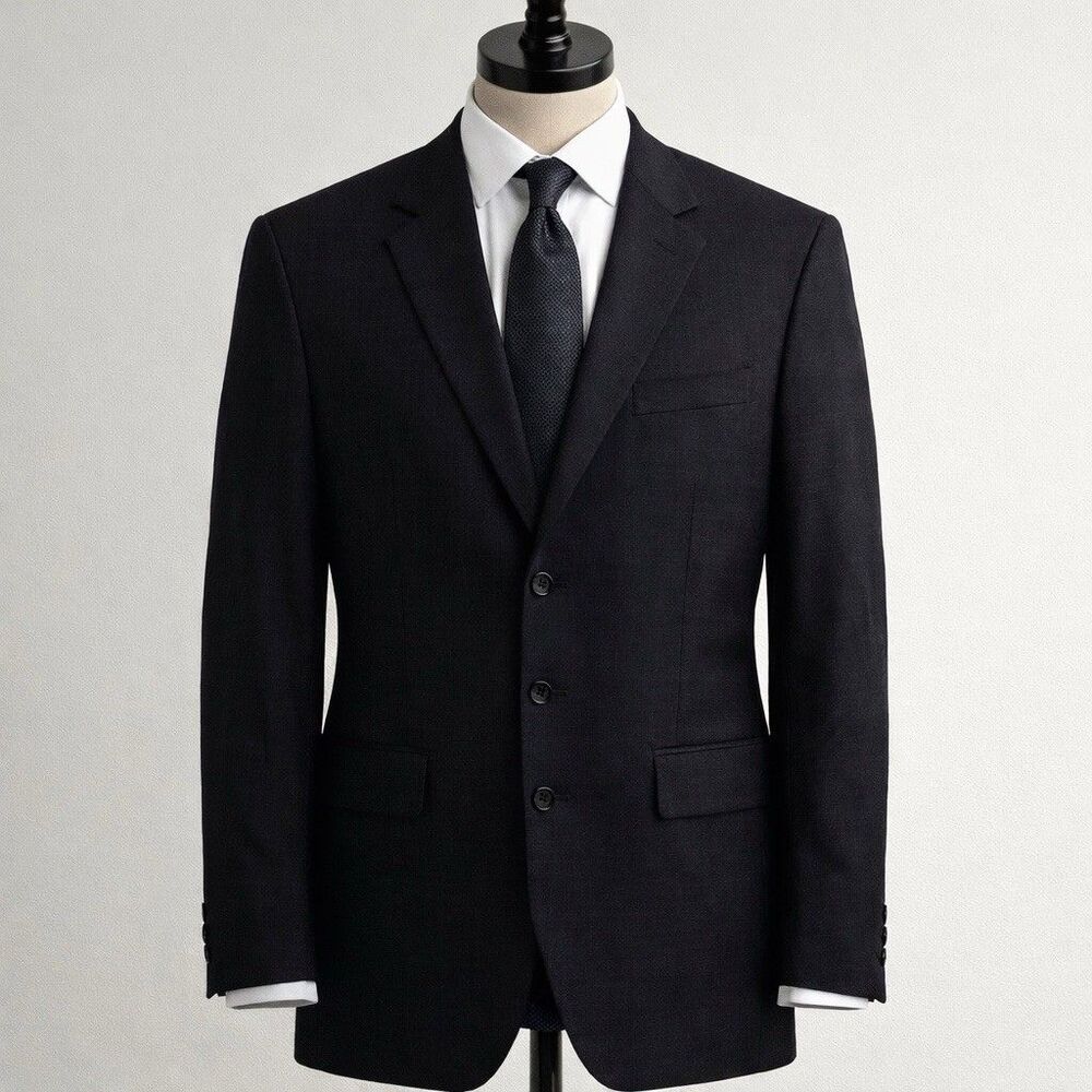 Mens Black Wool Blend Suit Jacket 3 Button Notch Lapel Classic Workwear 44 Chest